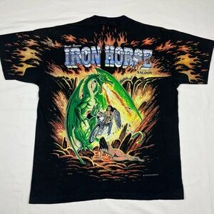 Vtg Iron Horse Saloon Mens T-Shirt Large 1995 Bike Week Dragon Double Sided B4